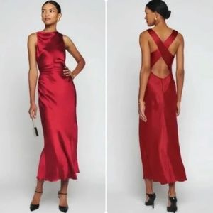 Reformation Casette Silk Dress Ruby Red Wine Sangre Open Back Size 6